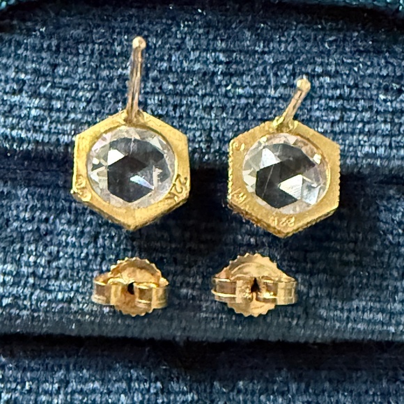 Designer CATHY WATERMAN 22K Yellow Gold Rose Cut Topaz Hexagon Stud Earrings NEW - Picture 10 of 14